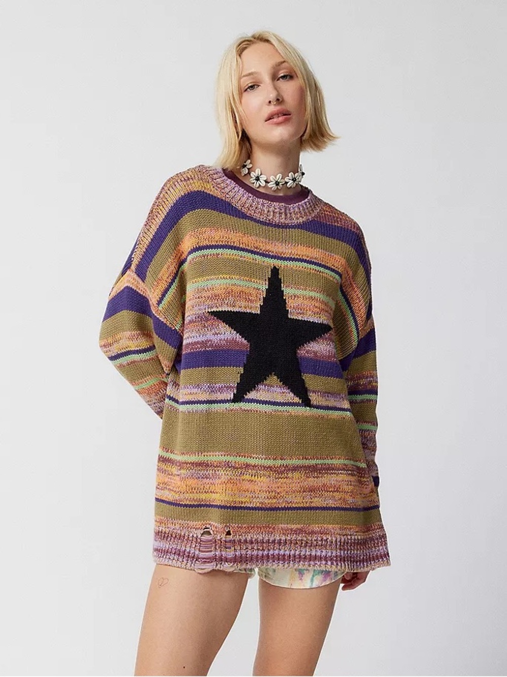 Urban Outfitter Sully Star Stripe Crewneck Pullover Sweater - #95